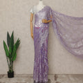 Lavender Purple Premium French Metallic Chantilly Lace Saree with Stone Work, 5.5 Mtrs Length, 110 Cms Width, Made in France-D27155