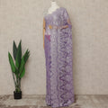 Lavender Purple Premium French Metallic Chantilly Lace Saree with Stone Work, 5.5 Mtrs Length, 110 Cms Width, Made in France-D27155