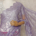 Lavender Purple Premium French Metallic Chantilly Lace Saree with Stone Work, 5.5 Mtrs Length, 110 Cms Width, Made in France-D27155