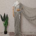 Silver Grey Gold-Fleck French Chantilly Lace Saree