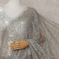 Silver Grey Gold-Fleck French Chantilly Lace Saree