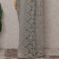 Silver Grey Gold-Fleck French Chantilly Lace Saree