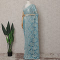 Sky Blue Gilded French Chantilly Lace Saree