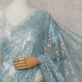 Sky Blue Gilded French Chantilly Lace Saree