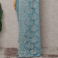 Sky Blue Gilded French Chantilly Lace Saree