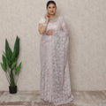 Lavender Pink Premium French Metallic Chantilly Saree Lace, 5.5 Mtrs Length, 110 Cms Width, Made in France-D24448 - Regal Fabrics