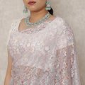 Lavender Pink Premium French Metallic Chantilly Saree Lace, 5.5 Mtrs Length, 110 Cms Width, Made in France-D24448 - Regal Fabrics