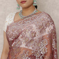 Wine Gold Premium French Metallic Chantilly Saree Lace, 5.5 Mtrs Length, 110 Cms Width, Made in France-D24450