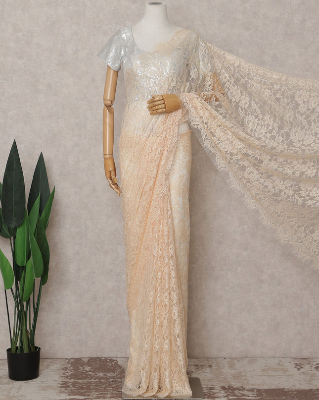 Champagne Peach French Chantilly Lace Saree