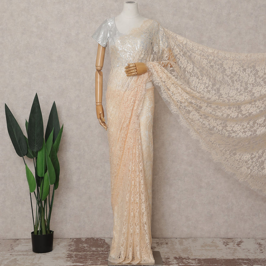 Champagne Peach French Chantilly Lace Saree