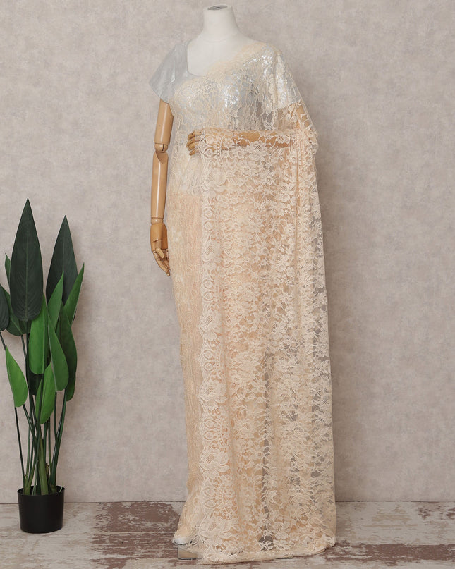 Champagne Peach French Chantilly Lace Saree