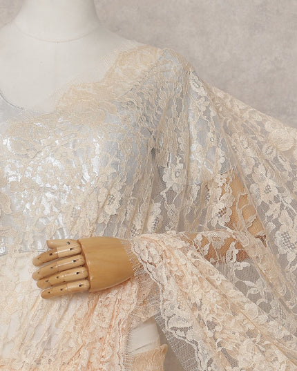 Champagne Peach French Chantilly Lace Saree