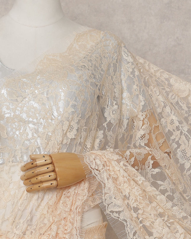 Champagne Peach French Chantilly Lace Saree