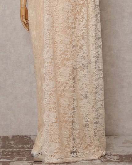 Champagne Peach French Chantilly Lace Saree