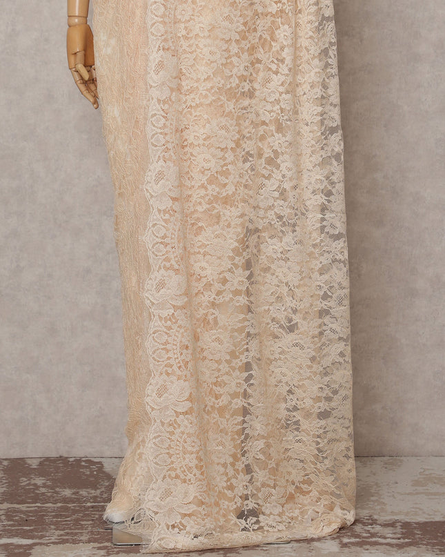 Champagne Peach French Chantilly Lace Saree
