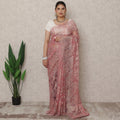 Rose Pink Premium French Metallic Chantilly Saree Lace, 5.5 Mtrs Length, 110 Cms Width, Made in France-D24444
