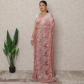 Rose Pink Premium French Metallic Chantilly Saree Lace, 5.5 Mtrs Length, 110 Cms Width, Made in France-D24444