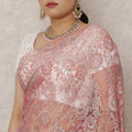 Rose Pink Premium French Metallic Chantilly Saree Lace, 5.5 Mtrs Length, 110 Cms Width, Made in France-D24444
