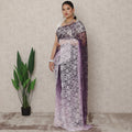 Lavender to Deep Purple Ombre Premium French Chantilly Lace Saree with Stone Work, 5.5 Mtrs Length, 110 Cms Width, Made in France-D24413