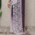 Lavender to Deep Purple Ombre Premium French Chantilly Lace Saree with Stone Work, 5.5 Mtrs Length, 110 Cms Width, Made in France-D24413