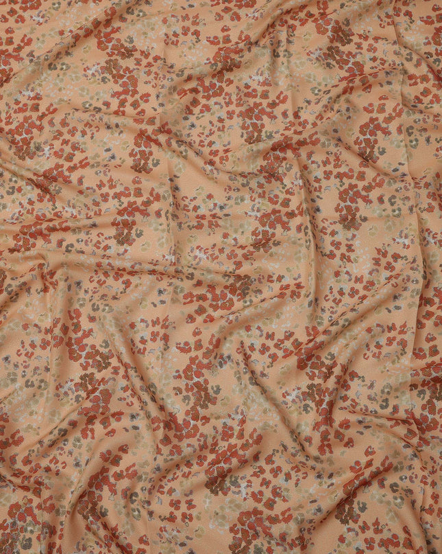 Peach Base Multicolor Abstract Floral Printed Pure Silk Satin Fabric 140 Cms Width Made in South Korea-D24923