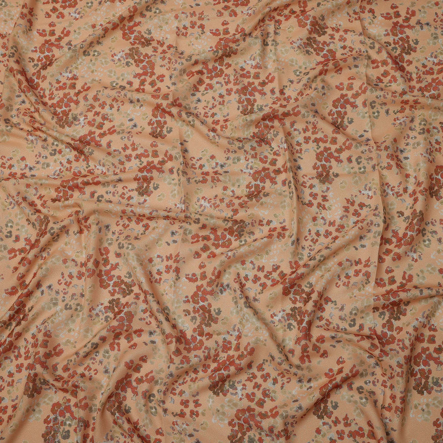 Peach Base Multicolor Abstract Floral Printed Pure Silk Satin Fabric 140 Cms Width Made in South Korea-D24923