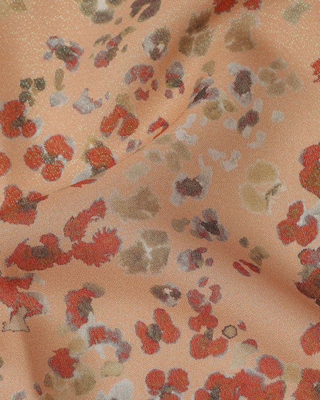 Peach Base Multicolor Abstract Floral Printed Pure Silk Satin Fabric 140 Cms Width Made in South Korea-D24923