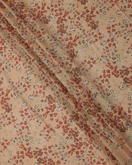 Peach Base Multicolor Abstract Floral Printed Pure Silk Satin Fabric 140 Cms Width Made in South Korea-D24923
