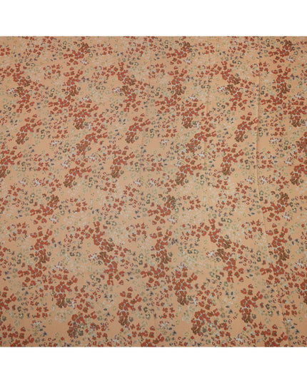 Peach Base Multicolor Abstract Floral Printed Pure Silk Satin Fabric 140 Cms Width Made in South Korea-D24923