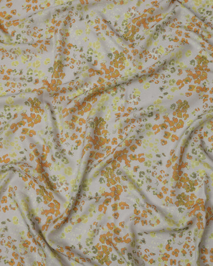 Grey Base Orange and Green Abstract Floral Printed Pure Silk Satin Fabric 140 Cms Width Made in South Korea-D24920