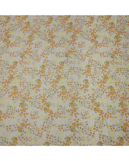 Grey Base Orange and Green Abstract Floral Printed Pure Silk Satin Fabric 140 Cms Width Made in South Korea-D24920