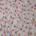 Grey Base Multicolor Floral Printed Pure Silk Satin Fabric 140 Cms Width Made in South Korea-D24921
