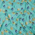 Aqua Blue Multi Floral Printed Pure Silk Satin Fabric 140 Cms Width Made in South Korea-D24916