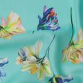 Aqua Blue Multi Floral Printed Pure Silk Satin Fabric 140 Cms Width Made in South Korea-D24916