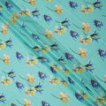 Aqua Blue Multi Floral Printed Pure Silk Satin Fabric 140 Cms Width Made in South Korea-D24916