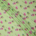Light Green Base Multicolor Floral Printed Pure Silk Satin Fabric 140 Cms Width Made in South Korea-D24922