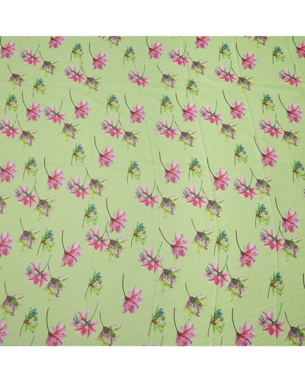 Light Green Base Multicolor Floral Printed Pure Silk Satin Fabric 140 Cms Width Made in South Korea-D24922