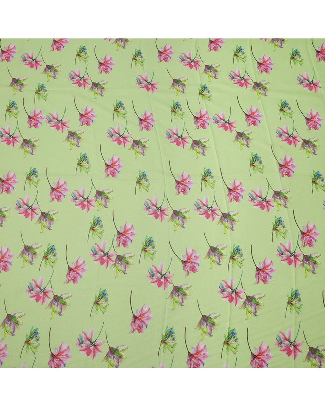 Light Green Base Multicolor Floral Printed Pure Silk Satin Fabric 140 Cms Width Made in South Korea-D24922