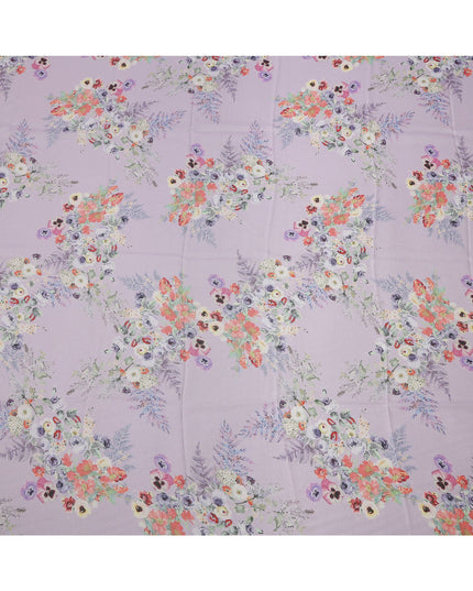 Lavender Purple Multi Floral Printed Pure Silk Satin Fabric 140 Cms Width Made in South Korea-D24918