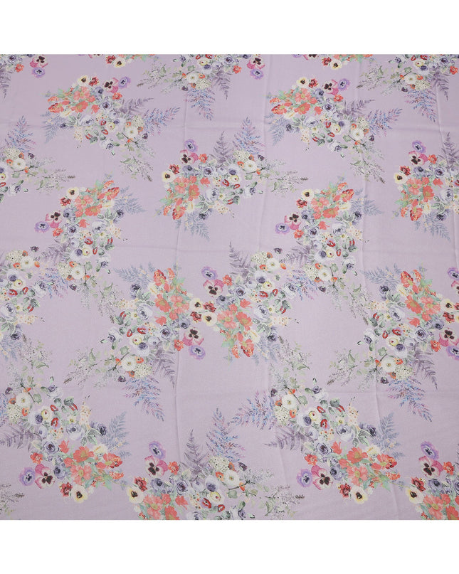 Lavender Purple Multi Floral Printed Pure Silk Satin Fabric 140 Cms Width Made in South Korea-D24918