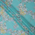 Turquoise Blue Multi Floral Printed Pure Silk Satin Fabric 140 Cms Width Made in South Korea-D24917