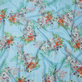 Sky Blue Multi Floral Printed Pure Silk Satin Fabric 140 Cms Width Made in South Korea-D24915