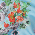 Sky Blue Multi Floral Printed Pure Silk Satin Fabric 140 Cms Width Made in South Korea-D24915