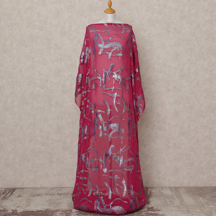 Deep Maroon Traditional Somali Silk Chiffon Dirac Fabric with Metallic Lurex, 3.5 Mtrs Piece, Width 140 Cms, Made in South Korea-D26513