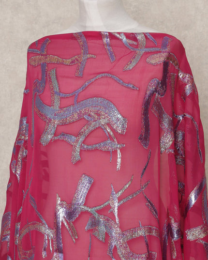 Deep Maroon Traditional Somali Silk Chiffon Dirac Fabric with Metallic Lurex, 3.5 Mtrs Piece, Width 140 Cms, Made in South Korea-D26513