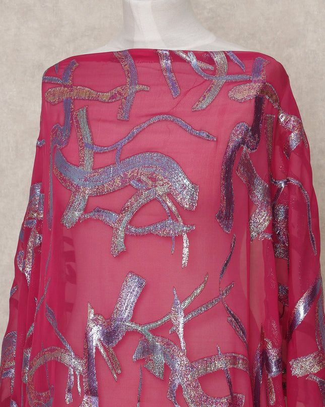 Deep Maroon Traditional Somali Silk Chiffon Dirac Fabric with Metallic Lurex, 3.5 Mtrs Piece, Width 140 Cms, Made in South Korea-D26513