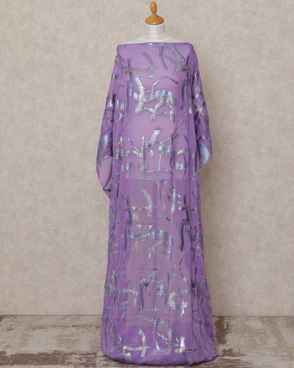 قماش ديراك شيفون حريري صومالي أرجواني لافندر مع لوركس معدني لامع - 3.5 متر، عرض 140 سم، صنع في كوريا الجنوبية - D24558