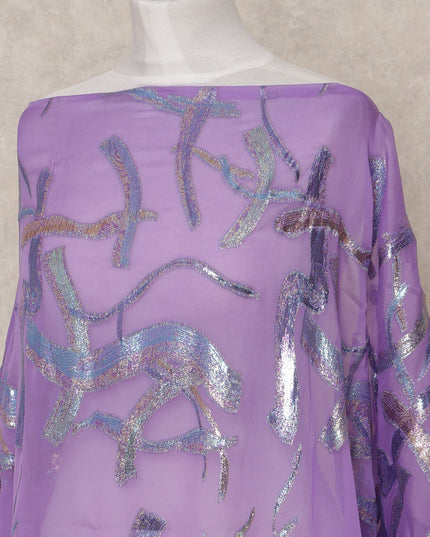 قماش ديراك شيفون حريري صومالي أرجواني لافندر مع لوركس معدني لامع - 3.5 متر، عرض 140 سم، صنع في كوريا الجنوبية - D24558