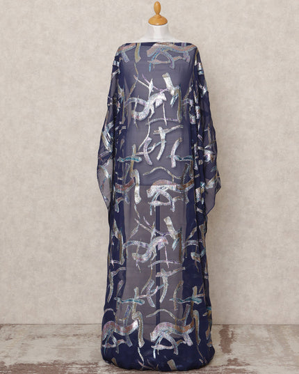 Navy Blue Traditional Somali Silk Chiffon Dirac Fabric with Metallic Lurex, 3.5 Mtrs Piece, Width 140 Cms, Made in South Korea-D26512