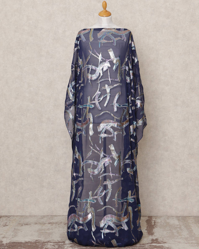 Navy Blue Traditional Somali Silk Chiffon Dirac Fabric with Metallic Lurex, 3.5 Mtrs Piece, Width 140 Cms, Made in South Korea-D26512